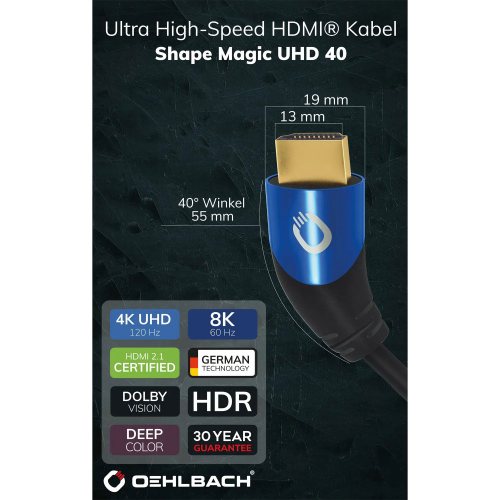 Oehlbach Shape Magic UHD 40 Black 1 m HDMI кабель