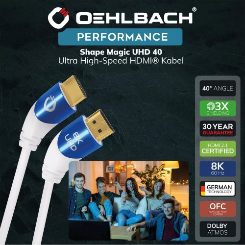 Oehlbach Shape Magic UHD 40 White 1,5 m HDMI кабель