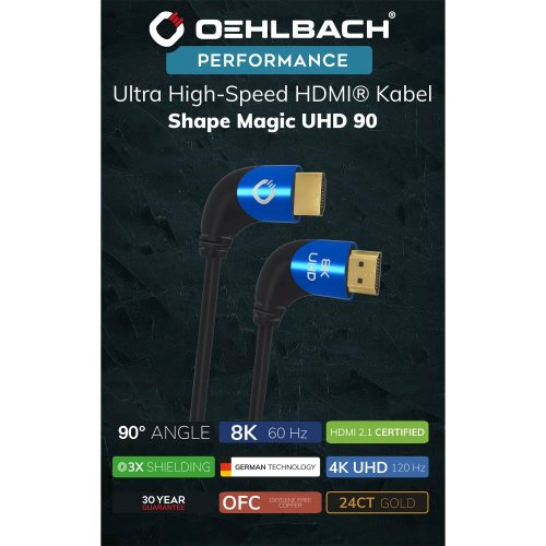 Oehlbach Shape Magic UHD 90 Black 1.5 m HDMI кабель