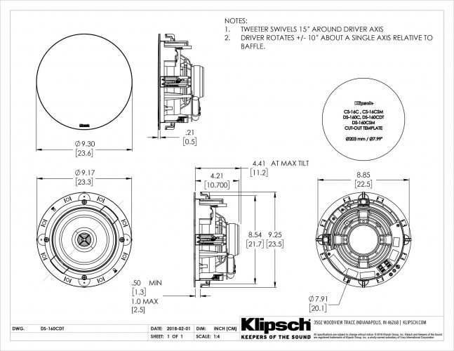 Размеры Klipsch DS-160CDT